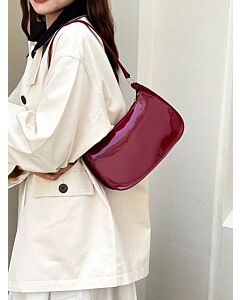 Burgundy Faux Leather Crescent Shoulder Bag - Minimalist & Stylish