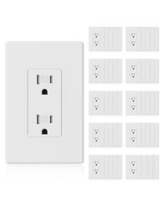 ELEGRP Matte White Decorator Wall Receptacle Outlets, Tamper Resistant 15 Amp Standard Electrical Wall Outlet, Residential Grade, Self-grounding, 125V, Mid Size Wall Plate Included, UL Listed, 10 Pack