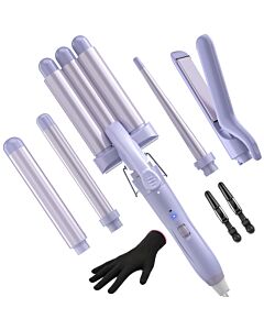 5 in 1 Wand Curling Iron-Curling Wand Set with Hair Straightener 3 Barrels