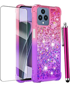 CAIYUNL for REVVL 6X 5G Case,REVVL 6 5G Phone Case with Screen Protector,Girls Women Cute Glitter Bling Liquid Floating Slim TPU Soft Shockproof Protective Cover for T-Mobile Revvl 6/6X 5G-Pink Purple