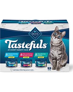 Blue Buffalo Tastefuls Flaked Wet Cat Food Variety Pack, Tuna, Chicken, Fish & Shrimp, 3-oz Cans (24 Count, 8 of Each)
