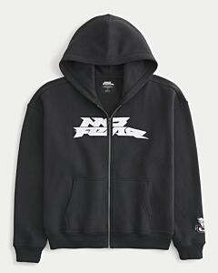 Boxy No Fear Graphic Zip-Up Hoodie in Size Medium